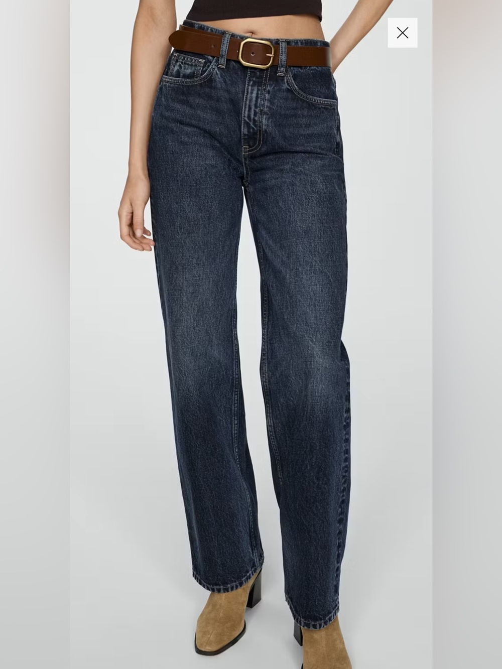 Mango Dark Blue Denim High Mod Low Rise Straight Leg Jeans Dark Indigo